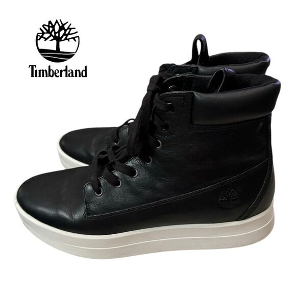 TIMBERLAND Mayliss Women's Black Leather Hi-Top Sneakers 11 - Picture 2 of 6